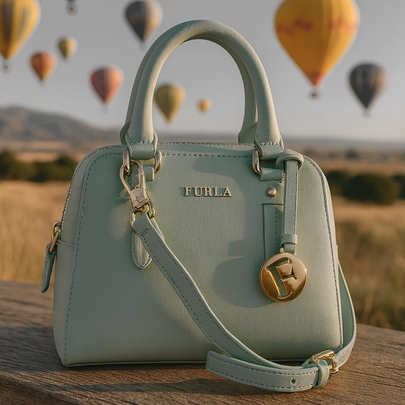NEW FURLA Elena Mint Green Leather Mini Satchel/Shoulder/Crossbody Bag - Auth